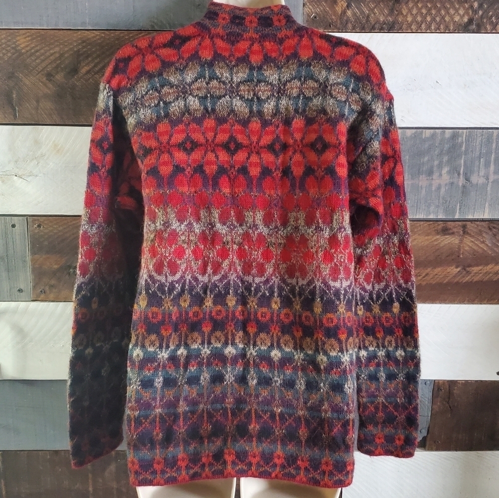 Intiwara Alpaca Burgandy Red Tan Handmade Cardigan Sweater Womens XL - Picture 2 of 12